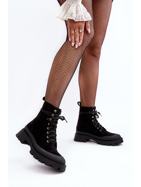 Women's Lace-up Trapery Boots Black Gordts