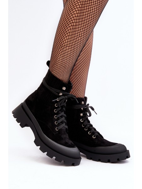 Women's Lace-up Trapery Boots Black Gordts