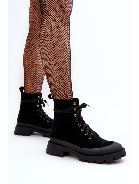 Women's Lace-up Trapery Boots Black Gordts