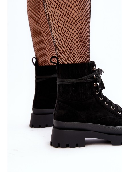 Women's Lace-up Trapery Boots Black Gordts