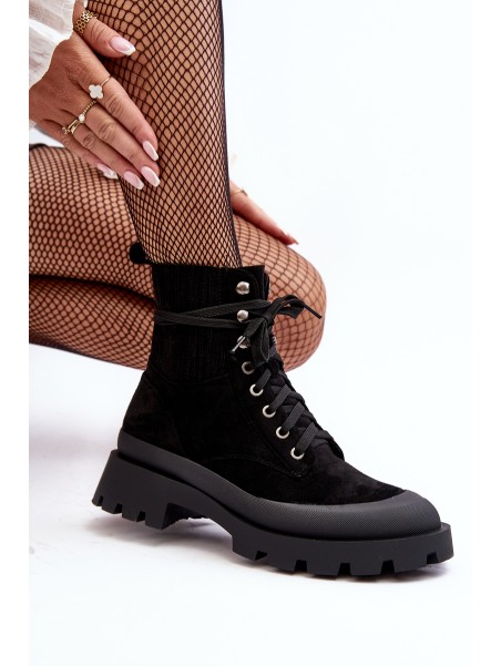 Women's Lace-up Trapery Boots Black Gordts