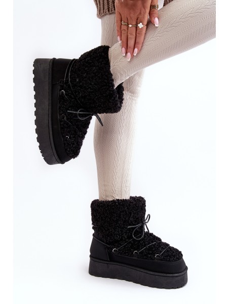 Women's Lace-Up Snow Boots with Thick Sole Black Loso