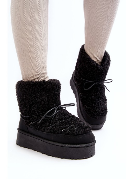 Women's Lace-Up Snow Boots with Thick Sole Black Loso Women's Lace-Up Snow Boots with Thick Sole Black Loso