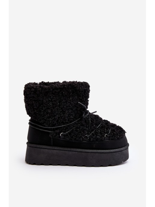 Women's Lace-Up Snow Boots with Thick Sole Black Loso Women's Lace-Up Snow Boots with Thick Sole Black Loso