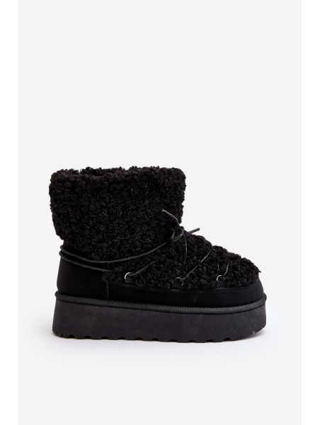 Women's Lace-Up Snow Boots with Thick Sole Black Loso