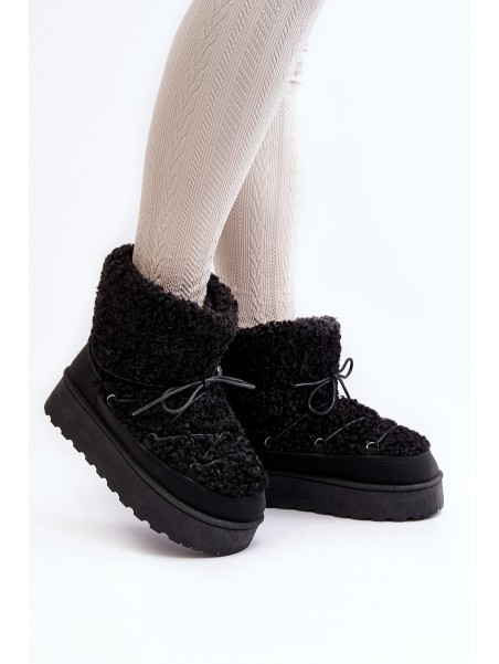 Women's Lace-Up Snow Boots with Thick Sole Black Loso