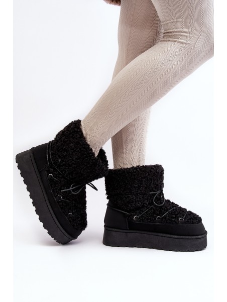Women's Lace-Up Snow Boots with Thick Sole Black Loso