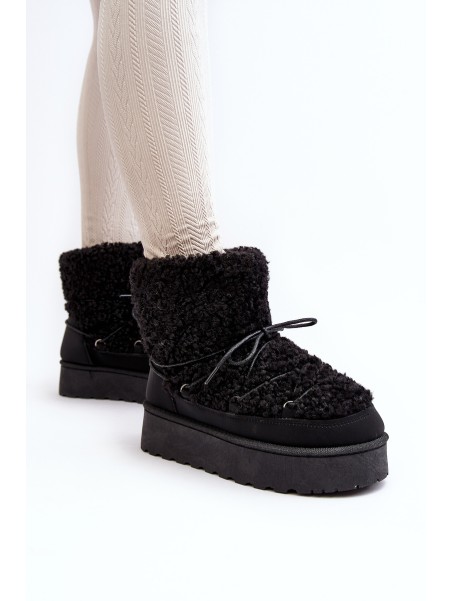 Women's Lace-Up Snow Boots with Thick Sole Black Loso