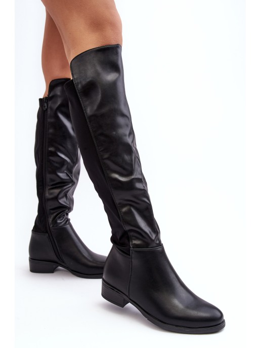 Women's Leather Knee-High Boots SBarski HY27098A Black Women's Leather Knee-High Boots SBarski HY27098A Black
