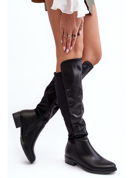 Women's Leather Knee-High Boots SBarski HY27098A Black Women's Leather Knee-High Boots SBarski HY27098A Black