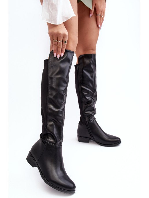 Women's Leather Knee-High Boots SBarski HY27098A Black Women's Leather Knee-High Boots SBarski HY27098A Black