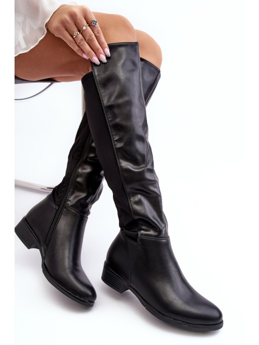 Women's Leather Knee-High Boots SBarski HY27098A Black Women's Leather Knee-High Boots SBarski HY27098A Black