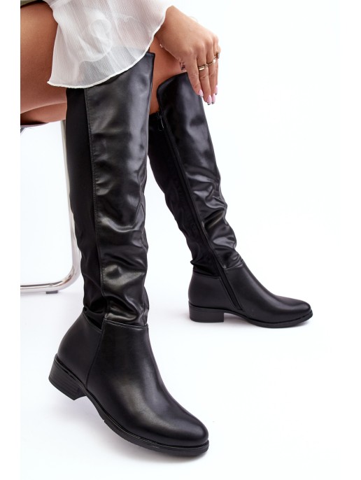 Women's Leather Knee-High Boots SBarski HY27098A Black Women's Leather Knee-High Boots SBarski HY27098A Black