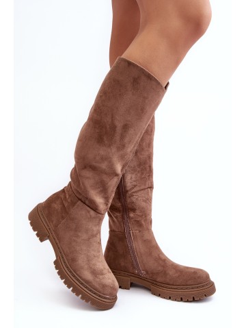 Moteriški dygsniuoti batai iki kelių rudi Heliofa