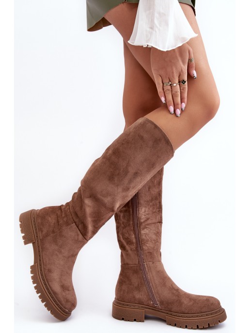 Women's Quilted Knee-High Boots Brown Heliofa