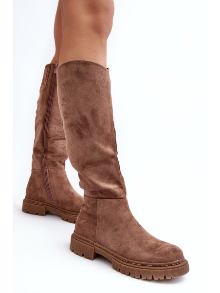 Women's Quilted Knee-High Boots Brown Heliofa
