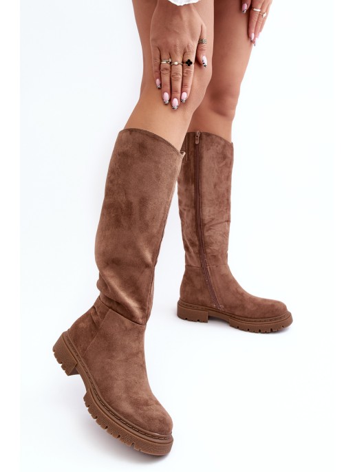 Women's Quilted Knee-High Boots Brown Heliofa