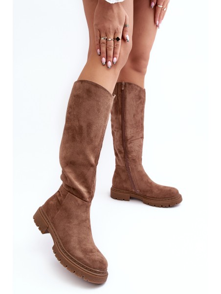 Women's Quilted Knee-High Boots Brown Heliofa