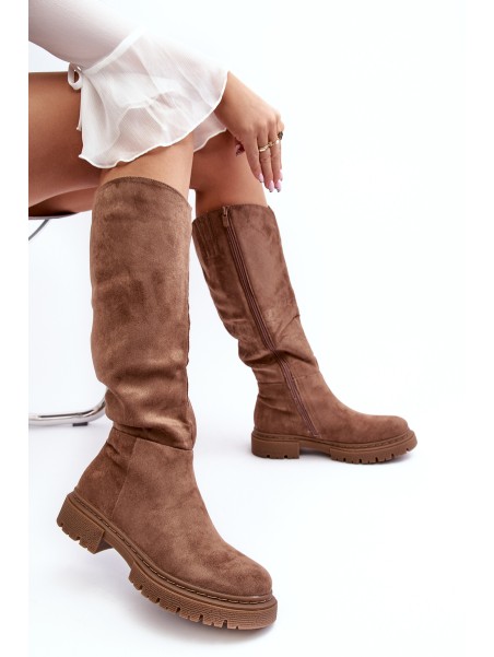 Women's Quilted Knee-High Boots Brown Heliofa