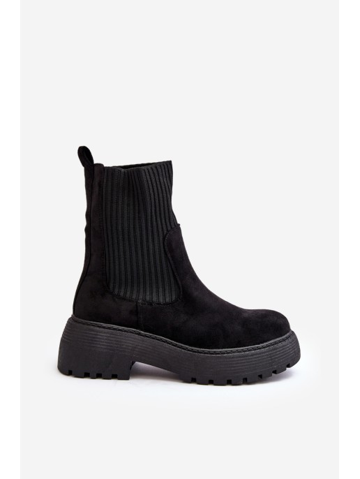 Women's Suede Boots with Sock on Platform and Flat Heel Black Rewam Women's Suede Boots with Sock on Platform and Flat Heel Black Rewam
