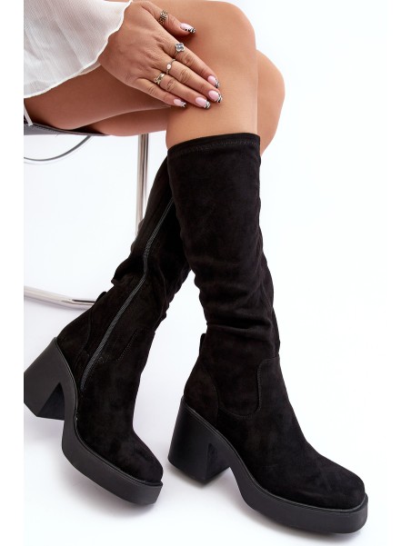 Moteriški batai virš kelių ant stambaus kulno D&A SN622-10A juodi