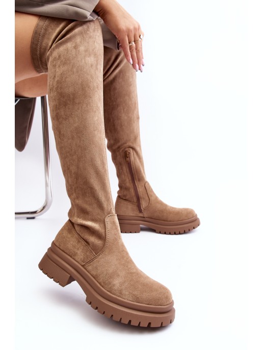 Women's Over-the-Knee Flat Heel Boots Beige Silune