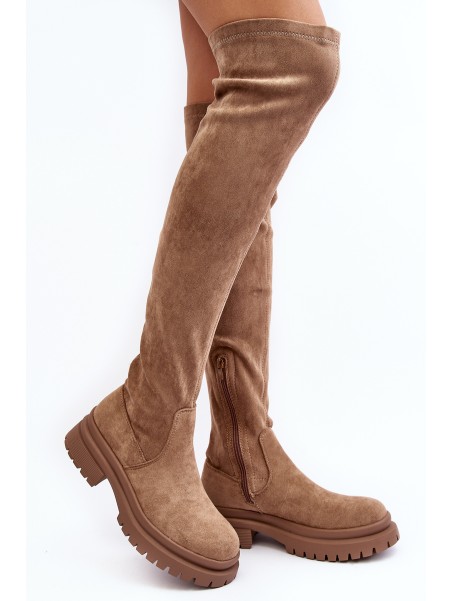 Women's Over-the-Knee Flat Heel Boots Beige Silune