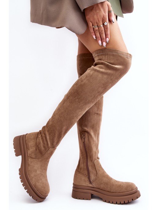 Women's Over-the-Knee Flat Heel Boots Beige Silune