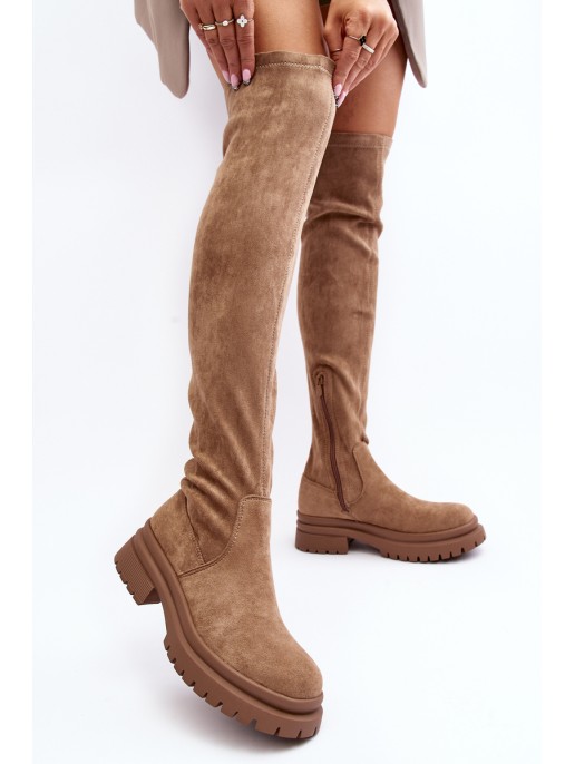 Women's Over-the-Knee Flat Heel Boots Beige Silune