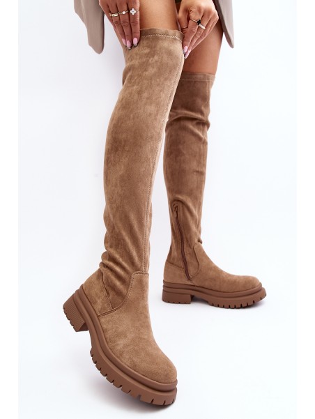 Women's Over-the-Knee Flat Heel Boots Beige Silune