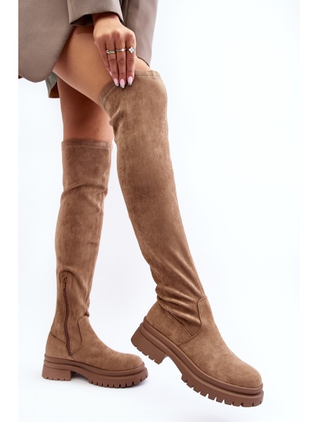 Women's Over-the-Knee Flat Heel Boots Beige Silune