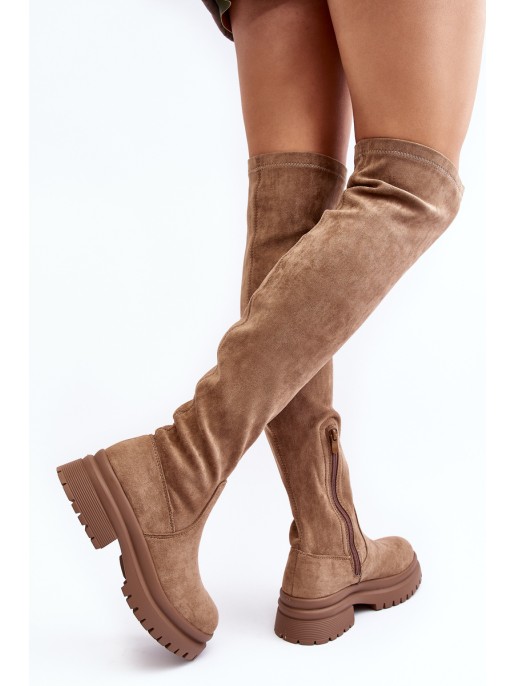 Women's Over-the-Knee Flat Heel Boots Beige Silune