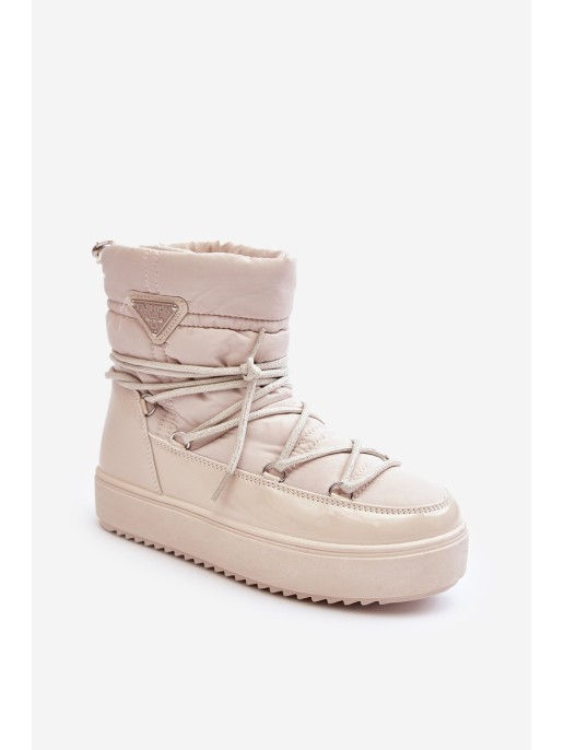 Women's Snow Boots with Platform and Tie Beige Fleure