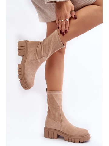 Slip-on ankle boots with flat heel beige Divella 2