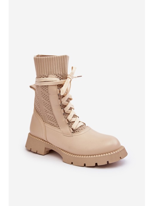 Women's lace-up ankle boots with sock in light beige Gentiana