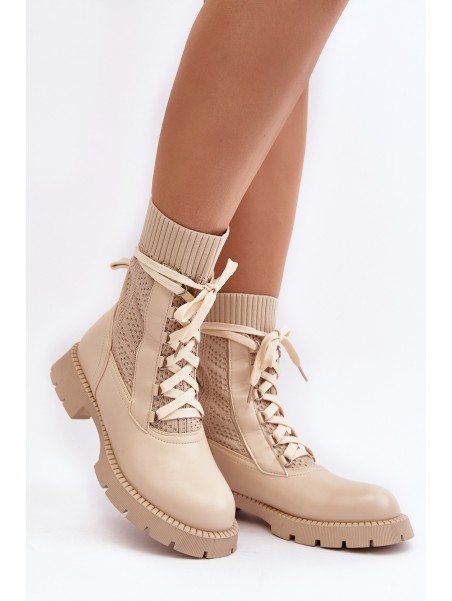 Women's lace-up ankle boots with sock in light beige Gentiana