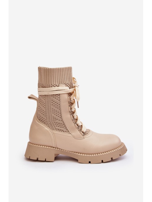 Women's lace-up ankle boots with sock in light beige Gentiana Women's lace-up ankle boots with sock in light beige Gentiana