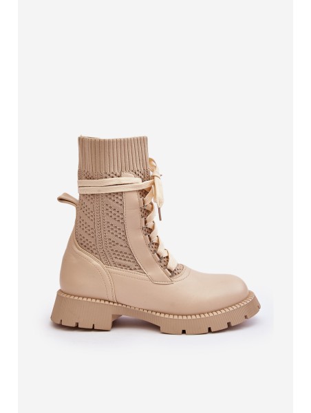 Women's lace-up ankle boots with sock in light beige Gentiana