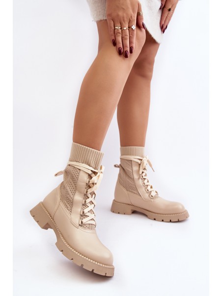 Women's lace-up ankle boots with sock in light beige Gentiana