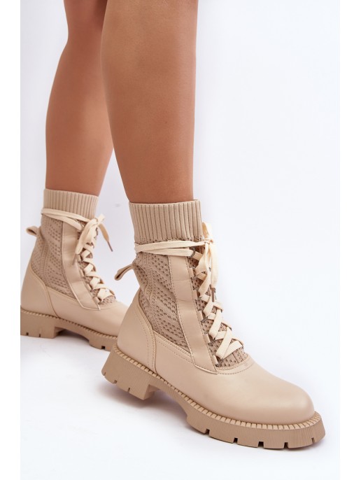 Women's lace-up ankle boots with sock in light beige Gentiana Women's lace-up ankle boots with sock in light beige Gentiana