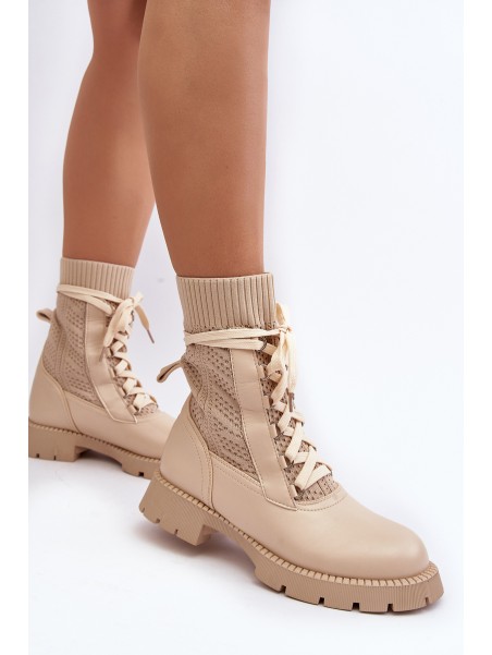 Women's lace-up ankle boots with sock in light beige Gentiana