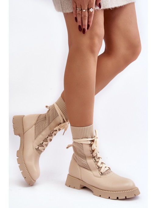 Women's lace-up ankle boots with sock in light beige Gentiana Women's lace-up ankle boots with sock in light beige Gentiana