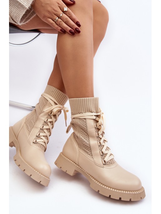 Women's lace-up ankle boots with sock in light beige Gentiana Women's lace-up ankle boots with sock in light beige Gentiana