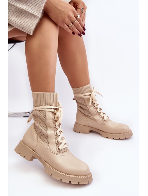Women's lace-up ankle boots with sock in light beige Gentiana Women's lace-up ankle boots with sock in light beige Gentiana