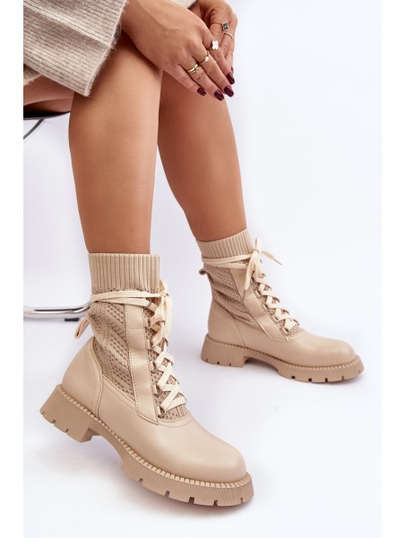 Women's lace-up ankle boots with sock in light beige Gentiana