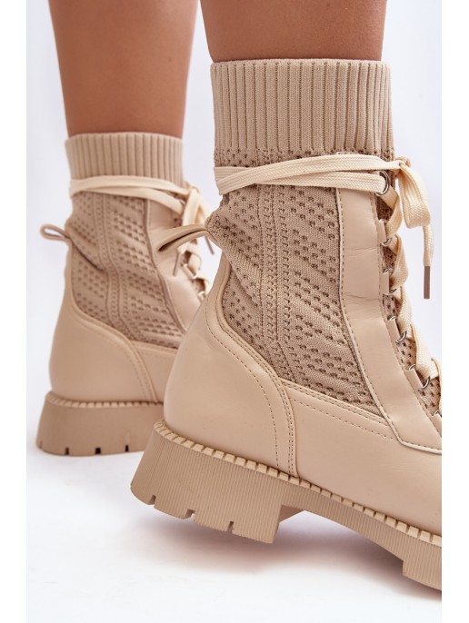 Women's lace-up ankle boots with sock in light beige Gentiana Women's lace-up ankle boots with sock in light beige Gentiana