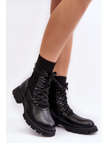 Women's lace-up ankle boots with sock black Gentiana 2