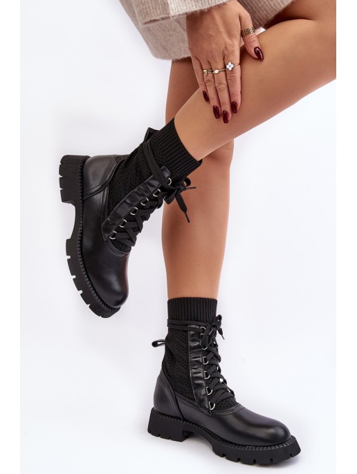 Women's lace-up ankle boots with sock black Gentiana Women's lace-up ankle boots with sock black Gentiana