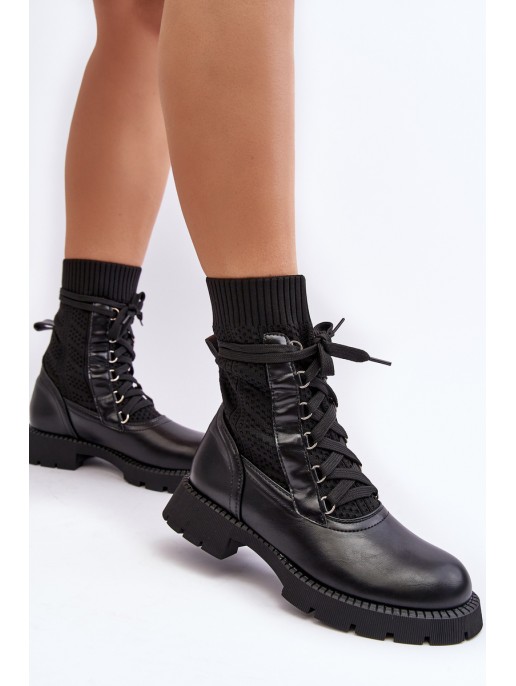 Women's lace-up ankle boots with sock black Gentiana Women's lace-up ankle boots with sock black Gentiana