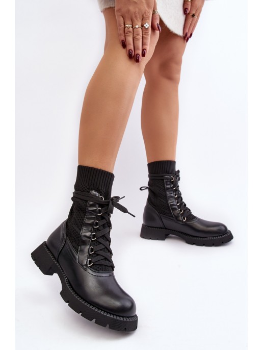 Women's lace-up ankle boots with sock black Gentiana Women's lace-up ankle boots with sock black Gentiana